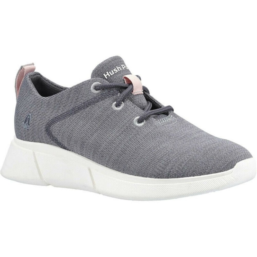 NEW Hush Puppies Makenna Grey Heather Pink Lace Up Stretch Knit Comfort Sneakers